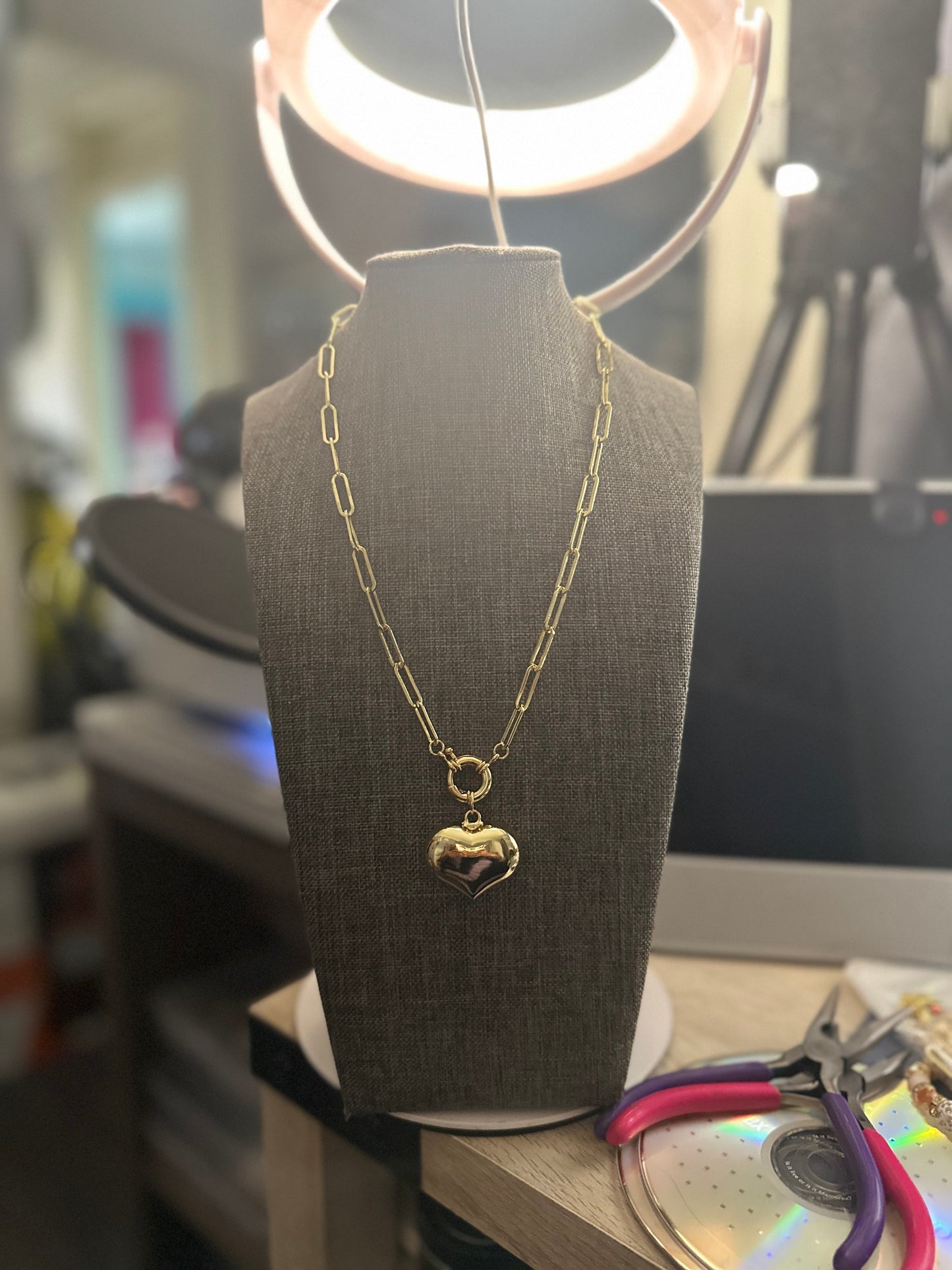 Paperclip Heart Necklace - Gold